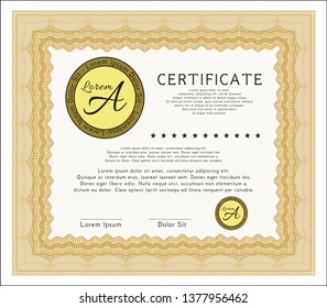 Orange Certificate template or diploma template. With complex background. Elegant design. Vector illustration. 