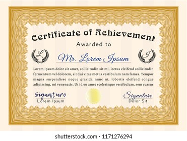 Orange Certificate template or diploma template. Customizable, Easy to edit and change colors. With background. Cordial design. 