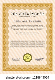 Orange Certificate template or diploma template. Customizable, Easy to edit and change colors. With complex background. Excellent design. 