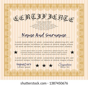 Orange Certificate template or diploma template. Customizable, Easy to edit and change colors. Complex background. Good design. 