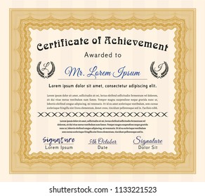 Orange Certificate template or diploma template. Detailed. With complex background. Nice design. 