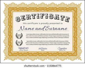 Orange Certificate template or diploma template. Detailed. Printer friendly. Artistry design. 