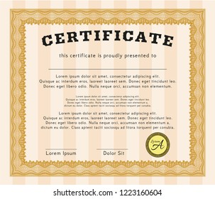 Orange Certificate template or diploma template. Detailed. With great quality guilloche pattern. Excellent design. 