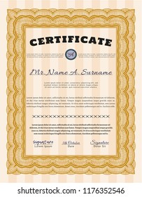 Orange Certificate template or diploma template. Easy to print. Retro design. Customizable, Easy to edit and change colors. 