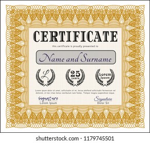 Orange Certificate template or diploma template. Easy to print. Detailed. Modern design. 