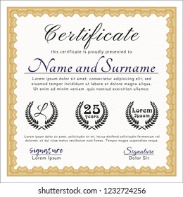 Orange Certificate template or diploma template. Easy to print. Detailed. Artistry design. 