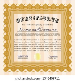 Orange Certificate template or diploma template. Elegant design. Vector illustration. With background. 