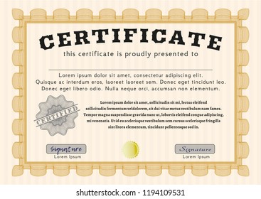 Orange Certificate template or diploma template. Excellent design. With background. Customizable, Easy to edit and change colors. 