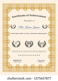 Orange Certificate template or diploma template. Excellent design. With guilloche pattern. Vector illustration. 