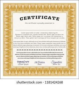 Orange Certificate template or diploma template. Good design. With great quality guilloche pattern. Detailed. 