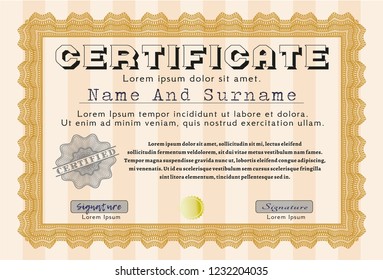 Orange Certificate template or diploma template. Good design. With background. Customizable, Easy to edit and change colors. 