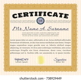 Orange Certificate template or diploma template. Good design. With complex background. Customizable, Easy to edit and change colors. 
