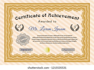 Orange Certificate template or diploma template. With great quality guilloche pattern. Customizable, Easy to edit and change colors. Artistry design. 