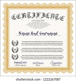 Orange Certificate template or diploma template. With great quality guilloche pattern. Customizable, Easy to edit and change colors. Sophisticated design. 