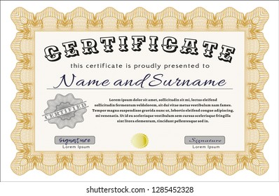 Orange Certificate template or diploma template. With great quality guilloche pattern. Customizable, Easy to edit and change colors. Retro design. 