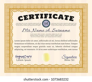  Orange Certificate template or diploma template. With guilloche pattern. Detailed. Nice design. 