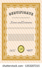 Orange Certificate template or diploma template. With guilloche pattern. Sophisticated design. Detailed. 
