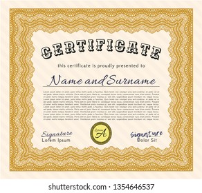 Orange Certificate template or diploma template. With guilloche pattern and background. Money Pattern design. Customizable, Easy to edit and change colors. 