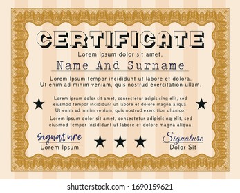 Orange Certificate template or diploma template. With guilloche pattern. Elegant design. Customizable, Easy to edit and change colors. 