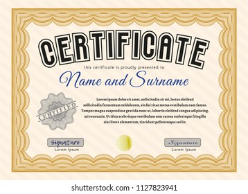 Orange Certificate template or diploma template. With linear background. Excellent design. Detailed. 