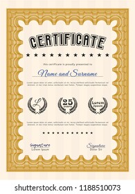 Orange Certificate template or diploma template. With linear background. Detailed. Beauty design. 