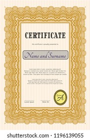 Orange Certificate template or diploma template. With linear background. Retro design. Vector illustration. 