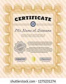 Orange Certificate template or diploma template. With linear background. Customizable, Easy to edit and change colors. Artistry design. 