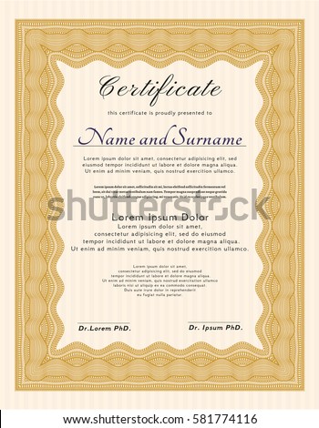 Orange Certificate template or diploma template. With linear background. Superior design. Customizable, Easy to edit and change colors. 