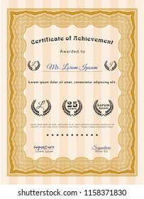 Orange Certificate template or diploma template. Lovely design. Customizable, Easy to edit and change colors. With great quality guilloche pattern. 