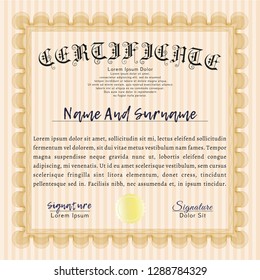 Orange Certificate template or diploma template. Modern design. Vector illustration. With quality background. 