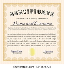 Orange Certificate template or diploma template. Modern design. With complex linear background. Vector illustration. 