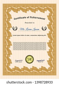Orange Certificate template or diploma template. Modern design. With guilloche pattern and background. Vector illustration. 