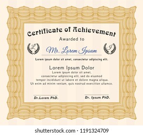 Orange Certificate template or diploma template. Nice design. Detailed. With complex linear background. 