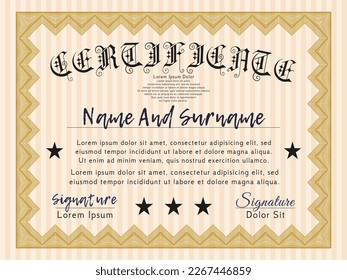Orange Certificate Template oder Diplomvorlage.  Perfektes Design.  Mit hochwertigem Guilloche-Muster.  Anpassbar, einfach zu bearbeiten und die Farben zu ändern. 