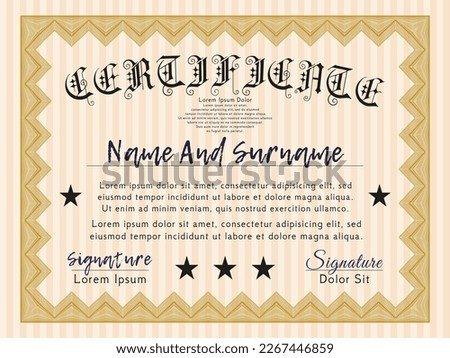 Orange Certificate template or diploma template.  Perfect design.  With great quality guilloche pattern.  Customizable, Easy to edit and change colors. 