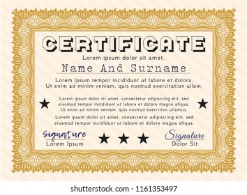 Orange Certificate template or diploma template. Printer friendly. Money Pattern. Vector illustration. 