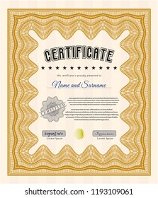 Orange Certificate template or diploma template. Printer friendly. Money Pattern. Customizable, Easy to edit and change colors. 