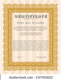 Orange Certificate template or diploma template. Printer friendly. Elegant design. Vector illustration. 