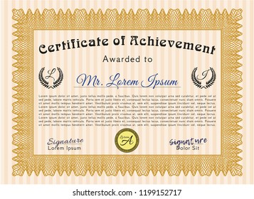 Orange Certificate template or diploma template. Printer friendly. Beauty design. Detailed. 