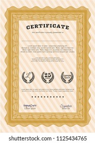  Orange Certificate template or diploma template. With quality background. Vector illustration. Cordial design. 