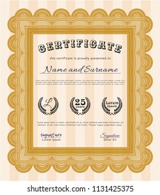 Orange Certificate template or diploma template. With quality background. Customizable, Easy to edit and change colors. Beauty design. 