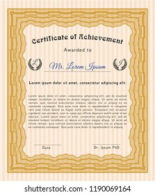 Orange Certificate template or diploma template. With quality background. Detailed. Elegant design. 