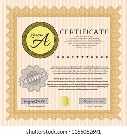 Orange Certificate template or diploma template. Vector illustration. With background. Superior design. 