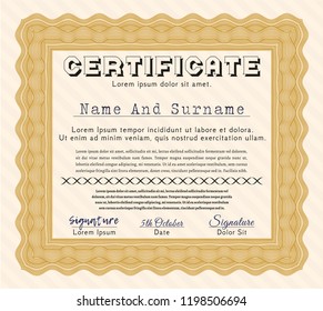 Orange Certificate template or diploma template. Vector illustration. With background. Artistry design. 
