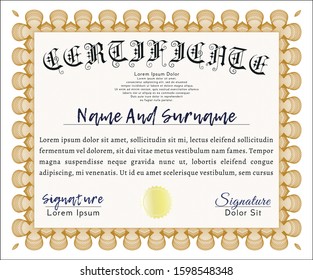 Orange Certificate template or diploma template. Vector illustration. With guilloche pattern and background. Good design. 