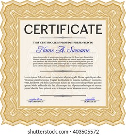 Orange Certificate template or diploma template. Vector pattern that is used in currency and diplomas.Complex background. Superior design. 