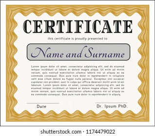 Orange Certificate template. Easy to print. Money Pattern design. Customizable, Easy to edit and change colors. 