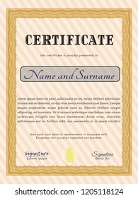 Orange Certificate template. Easy to print. Modern design. Detailed. 