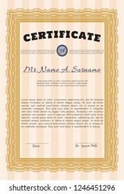 Orange Certificate template. Easy to print. Cordial design. Customizable, Easy to edit and change colors. 