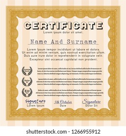 Orange Certificate template. Easy to print. Elegant design. Detailed. 